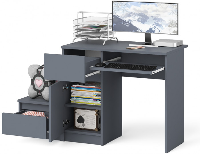 Мори компьютерный стол МС-1 левый + Тумба ТМП400.1, графит