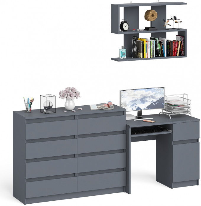 Мори компьютерный стол МС-1 правый + Комод МК1200.8 + Полка 900, графит