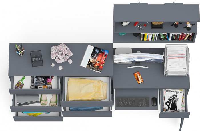 Мори компьютерный стол МС-1 правый + Комод МК1200.8 + Полка 900, графит