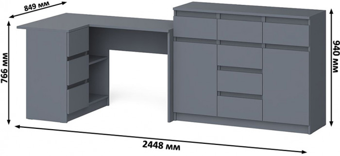 Мори компьютерный стол МС-16 левый + Комод МК1200.4, графит