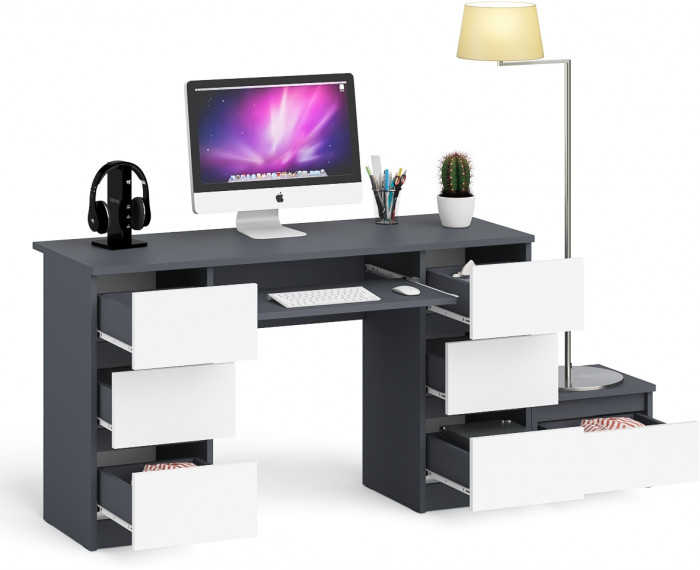 Мори Стол компьютерный МС-2 + Тумба ТМП400.1, цвет графит/белый, ШхГхВ 175,8х50х76,6 см., универсальная сборка