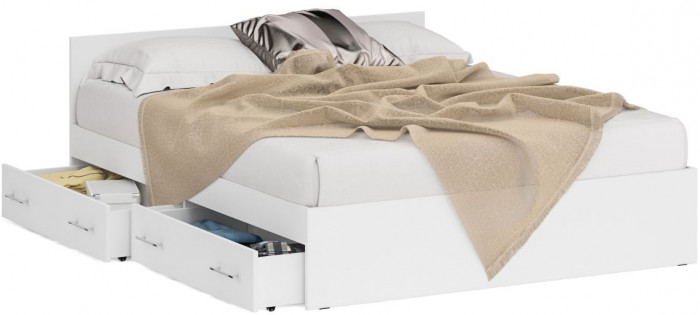 Стандарт Кровать с ящиками 1600, цвет белый, ШхГхВ 163,5х203,5х70 см., сп.м. 1600х2000 мм., без матраса, основание есть