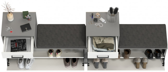 Лира ГК 2-0714+2-0714графбел Тумба под обувь, графит/белый