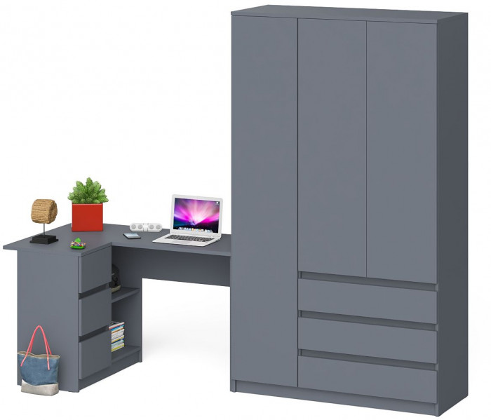 Мори компьютерный стол МС-16 левый + Шкаф МШ1200.1, графит