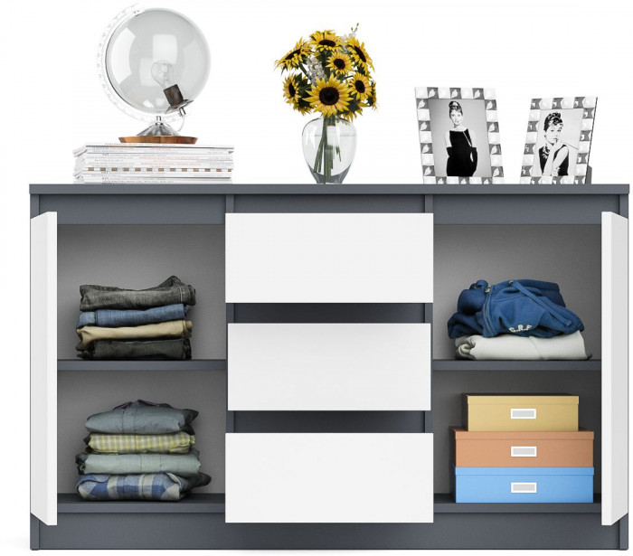 Мори Комод МК1200.3, цвет графит/белый, ШхГхВ 120,4х41х73 см.