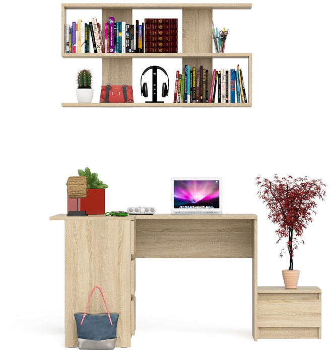 Мори Стол компьютерный МС-16 левый + Тумба ТМП400.1 + Полка 1200, цвет дуб сонома, ШхГхВ 164,8х84,9х209,6 см., НЕ универсальная сборка