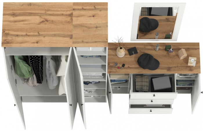 Остин Прихожая 38, белый шагрень/дуб крафт золотой