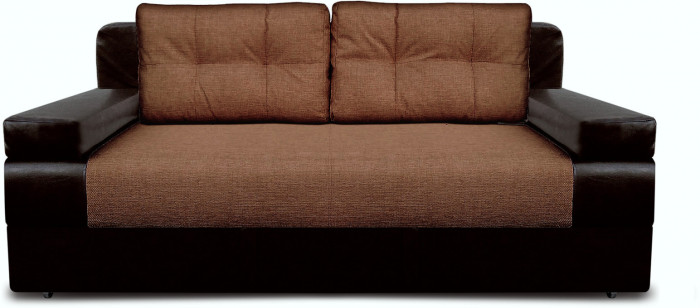 Диван-еврокнижка Амстердам Мини Люкс, 150х195 пружинный блок, рогожка/экокожа, черно-коричневый