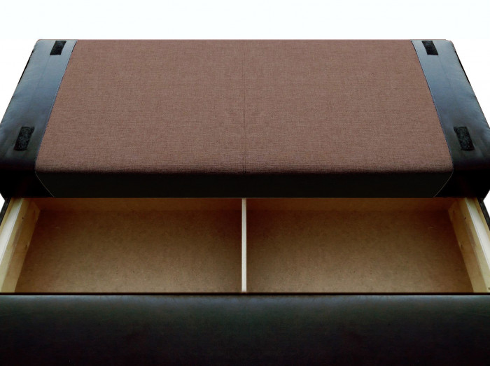 Диван-еврокнижка Амстердам Мини Люкс, 150х195 пружинный блок, рогожка/экокожа, черно-коричневый