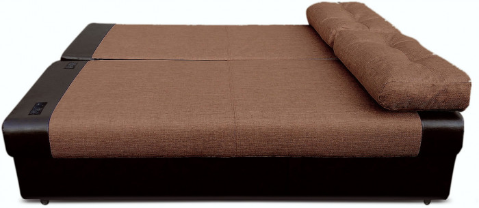 Диван-еврокнижка Амстердам Мини Люкс, 150х195 пружинный блок, рогожка/экокожа, черно-коричневый