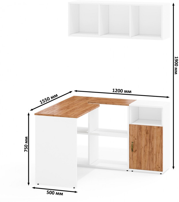 Лидер-8 Стол + Полка + Тумба МД 3.19, белый шагрень/крафт золото