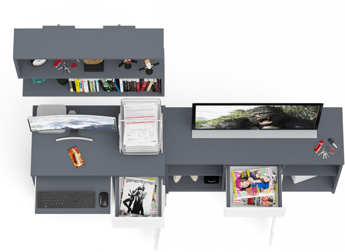 Мори компьютерный стол МС-1 правый + Тумба МТВ1204.1 + Полка 900, графит/белый