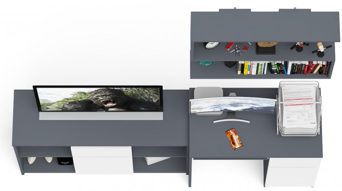 Мори компьютерный стол МС-1 правый + Тумба МТВ1204.1 + Полка 900, графит/белый