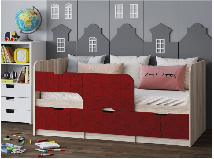 Детская кровать Юниор-9, 80х180 (Ваниль матовая, Ясень шимо светлый)