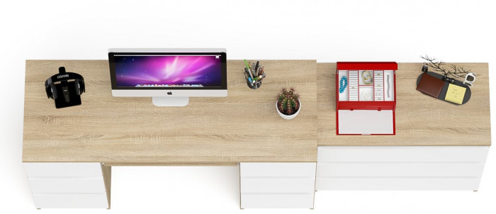 Мори Стол компьютерный МС-2 + Комод МК800.1, цвет дуб сонома/белый, ШхГхВ 215,8х50х76,6 см., универсальная сборка