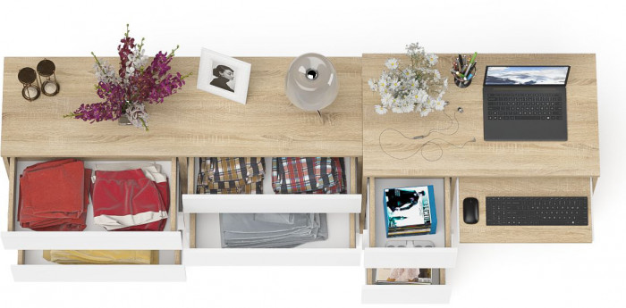 Мори Стол компьютерный МС-6 левый + Комод МК1380.6, цвет дуб сонома/белый, ШхГхВ 228х50х76,6 см., выдвижные ящики слева, НЕ универсальная сборка