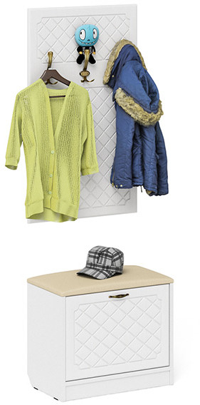 Прихожая П-6 Тумба + Вешалка, белая шагрень/фасады МДФ белое дерево фрезеровка ромб