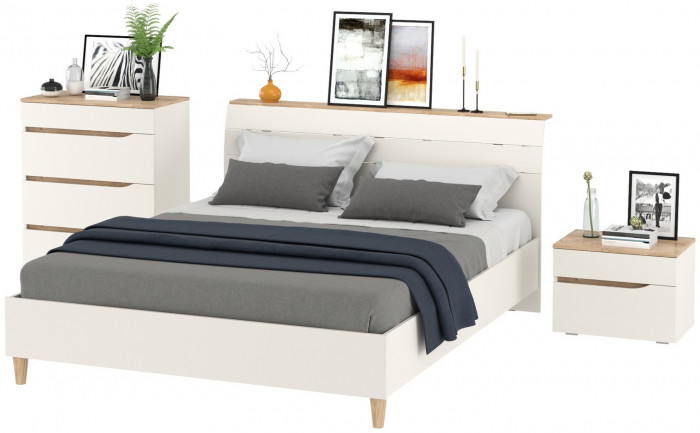 Муссон Кровать 11.41 + ортопед + Тумба 16.03 + Комод 13.97, цвет белый/дуб эндгрейн элегантный, сп. м. 1600х2000 мм., б/м