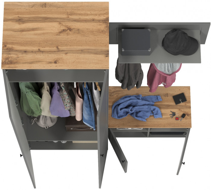 Остин Прихожая 19, цвет серый графит/дуб крафт золотой, ШхГхВ 160х54,3х229,6 см., универсальная сборка