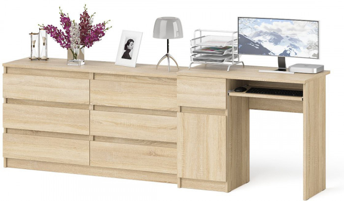 Мори компьютерный стол МС-1 левый + Комод МК1380.6, дуб сонома