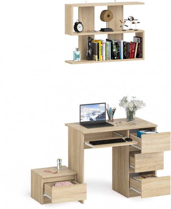 Мори компьютерный стол МС-6 правый + Тумба ТМП400.1 + Полка 900, дуб сонома