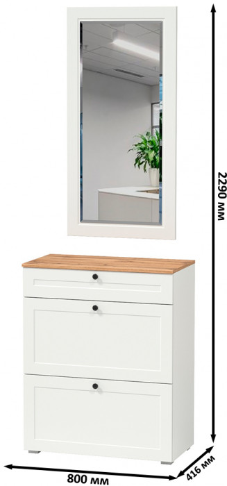 Остин 16.121 Тумба для обуви + 17.03 Зеркало, белый шагрень/дуб крафт золотой