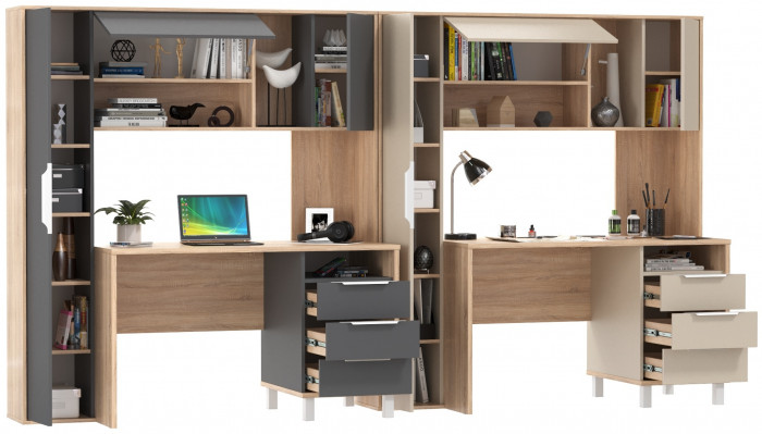 Два стола компьютерных Комфорт 12.95N, дуб сонома/сатин/дуб сонома/тёмно-серый