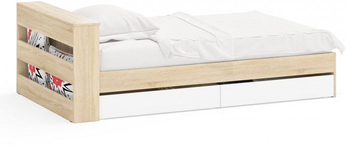 Ксения Кровать с ящиками 1200, дуб сонома/белый