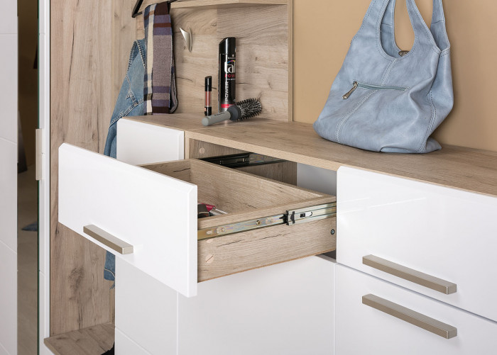 Лайн Прихожая № 05, цвет дуб крафт серый/фасады МДФ белый глянец, ШхГхВ 179,8х35,1х210 см., НЕ универсальная сборка