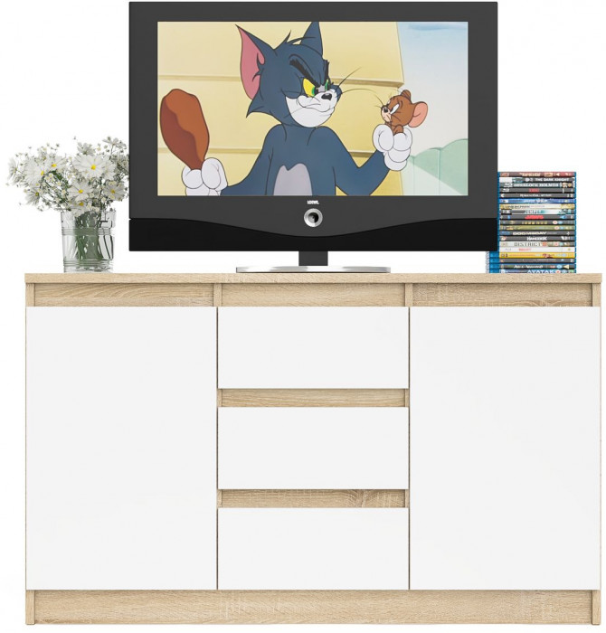 Мори Комод МК1200.3, цвет дуб сонома/белый, ШхГхВ 120,4х41х73 см.