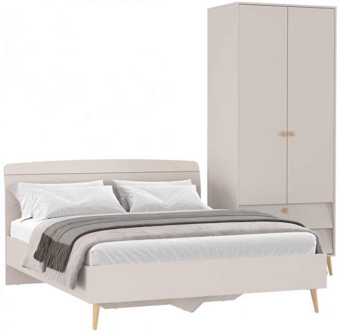 Афина Спальня Кровать 1600 + Шкаф 2-х дверный, кашемир серый