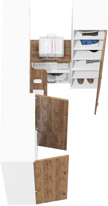 Лидер-8 Шкаф МД 20Б + Стол + Полка + Пенал 22Б, белый шагрень/крафт золото