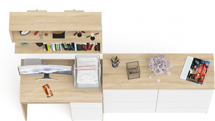 Мори компьютерный стол МС-1 правый + Комод МК1200.8 + Полка 900, дуб сонома/белый