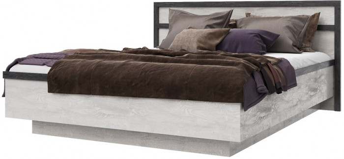 Кровать двуспальная 160х200 "Тиффани" с щитовым основанием - Бетон пайн светлый/Дуб шале графит