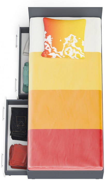 Мори Кровать с ящиками 0900, цвет графит/белый, ШхГхВ 93,5х203,5х70 см., сп.м. 900х2000 мм., без матраса, основание есть