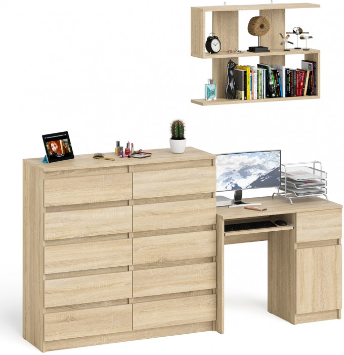 Мори Стол компьютерный МС-1 правый + Комод МК1200.10 + Полка 900, цвет дуб сонома, ШхГхВ 210,4х50х209,6 см., НЕ универсальная сборка