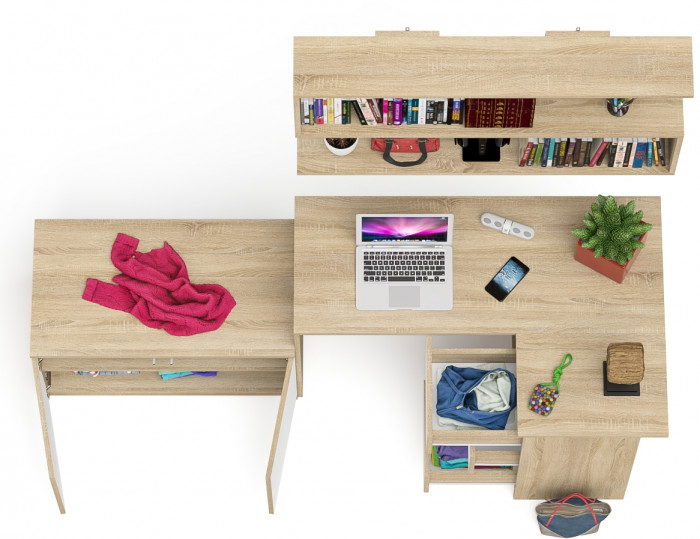 Мори Стол компьютерный МС-16 правый + Тумба МА900.1 + Полка 1200, цвет дуб сонома/белый, ШхГхВ 214,8х84,9х209,6 см., НЕ универс. сборка