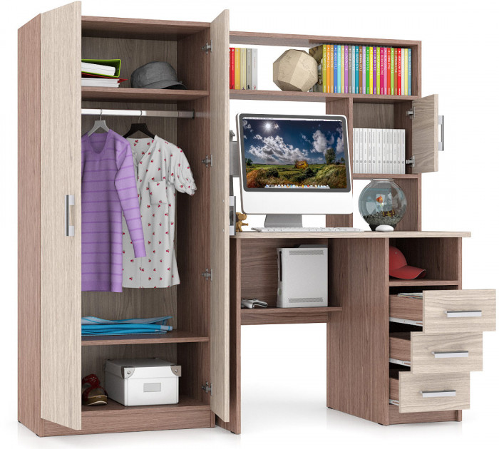 Стол компьютерный С-МД-СК9+Шкаф С-МД-СК9Ш, цвет ясень шимо светлый/ясень шимо тёмный, ШхГхВ 172х70х160 см., НЕ универсальная сборка