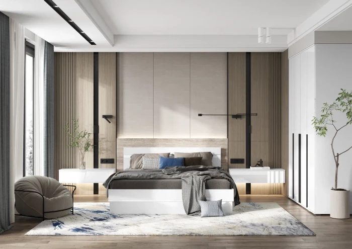 Модульная спальня Норд + Челси, композиция 2, Белый глянец/Белый