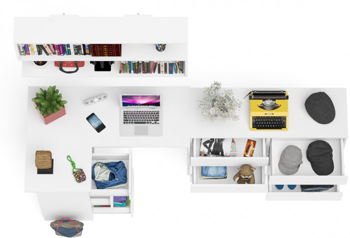 Мори компьютерный стол МС-16 левый + Комод МК1200.6 + Полка 1200, белый