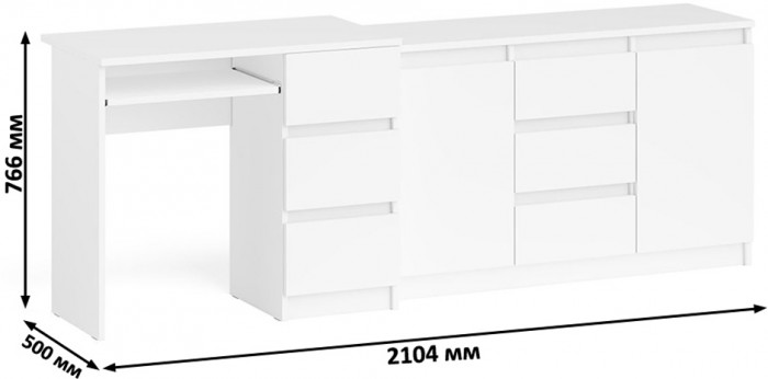 Мори компьютерный стол МС-6 правый + Комод МК1200.3, белый