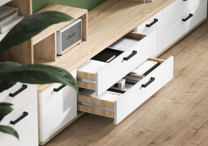 САНСА ТВ-01 Тумба под ТВ Фасад БЕЛЫЙ/Корпус ДУБ СОНОМА