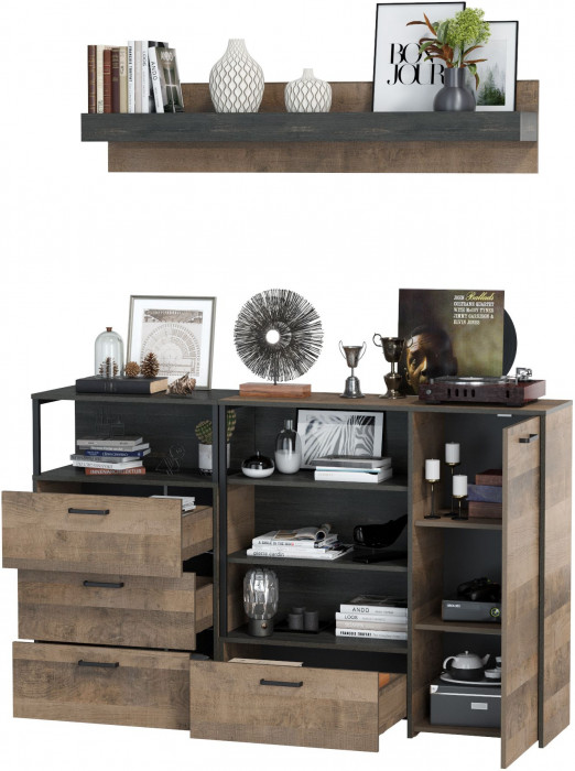 Трувор Гостиная 004, цвет дуб гранж песочный/интра, ШхГхВ 175х37х195 см., универсальная сборка