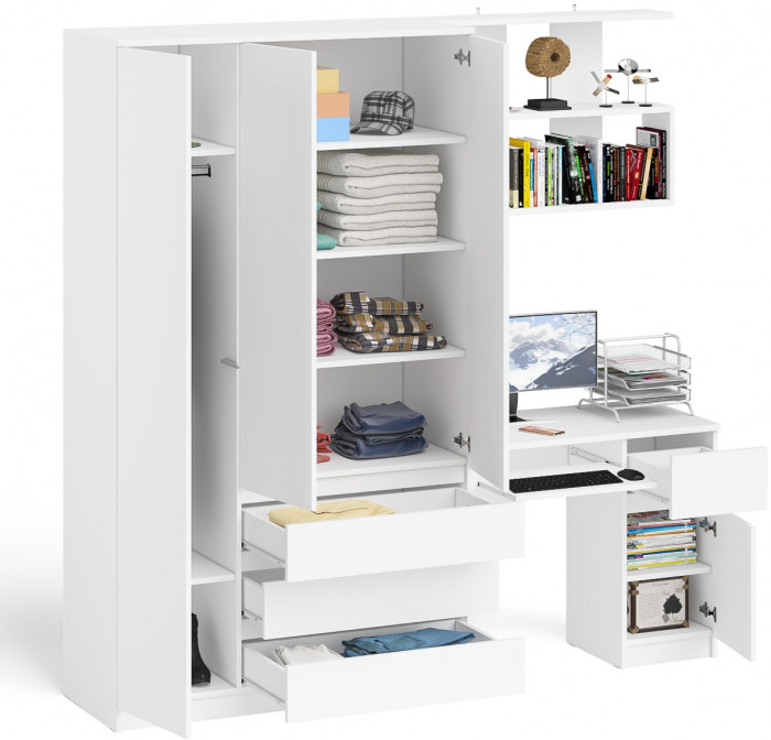 Мори компьютерный стол МС-1 правый + Шкаф МШ1200.1 + Полка 900, белый