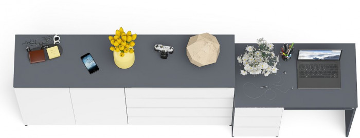 Мори Стол компьютерный МС-6 левый + Комод МК1600.1, цвет графит/белый, ШхГхВ 250,4х50х94 см., выдвижные ящики слева, НЕ универсальная сборка