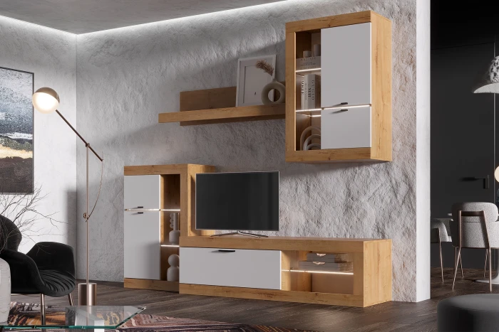 Прага Модульная Гостиная, вариант №1, вотан/Белый глянец