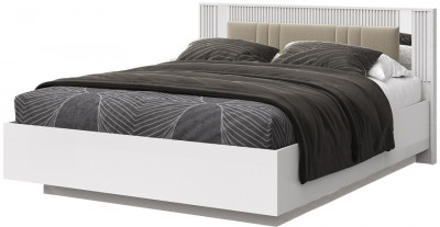 Кровать КИНГ-САЙЗ 180х200 "Харди" с зеркальными вставками - Белый текстурный/Ясень белый