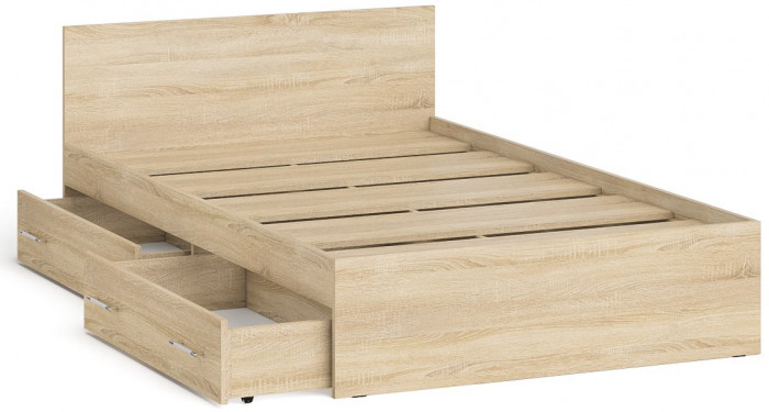 Мори Кровать с ящиками 1200, цвет дуб сонома, ШхГхВ 123,5х203,5х70 см., сп.м. 1200х2000 мм., без матраса, основание есть