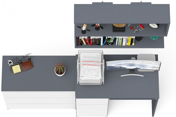 Мори Стол компьютерный МС-1 левый + Комод МК800.1 + Полка 900, цвет графит/белый, ШхГхВ 170,4х50х209,6 см., НЕ универсальная сборка