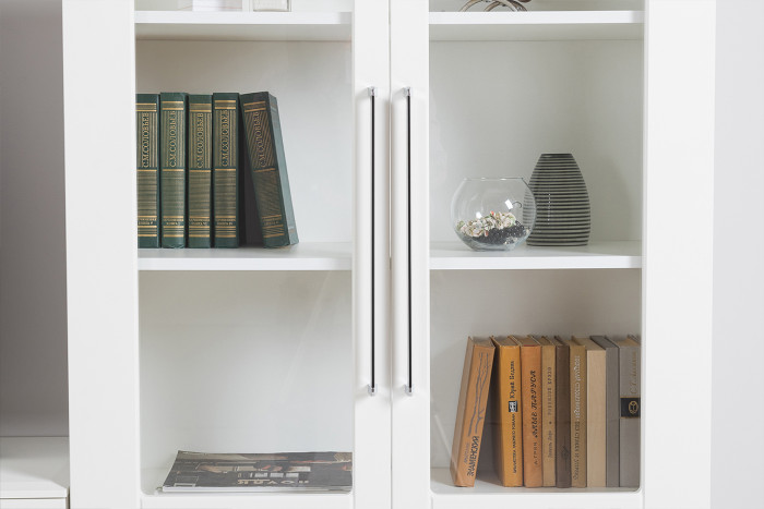 Валенсия Гостиная № 108, цвет ЛДСП белый шагрень/МДФ белый шагрень, ШхГхВ 327,3х38,4х225,2 см., ниша для ТВ 133х38х90 см., универсальная сборка